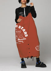 Vestido vaquero de patchwork naranja con hombros descubiertos